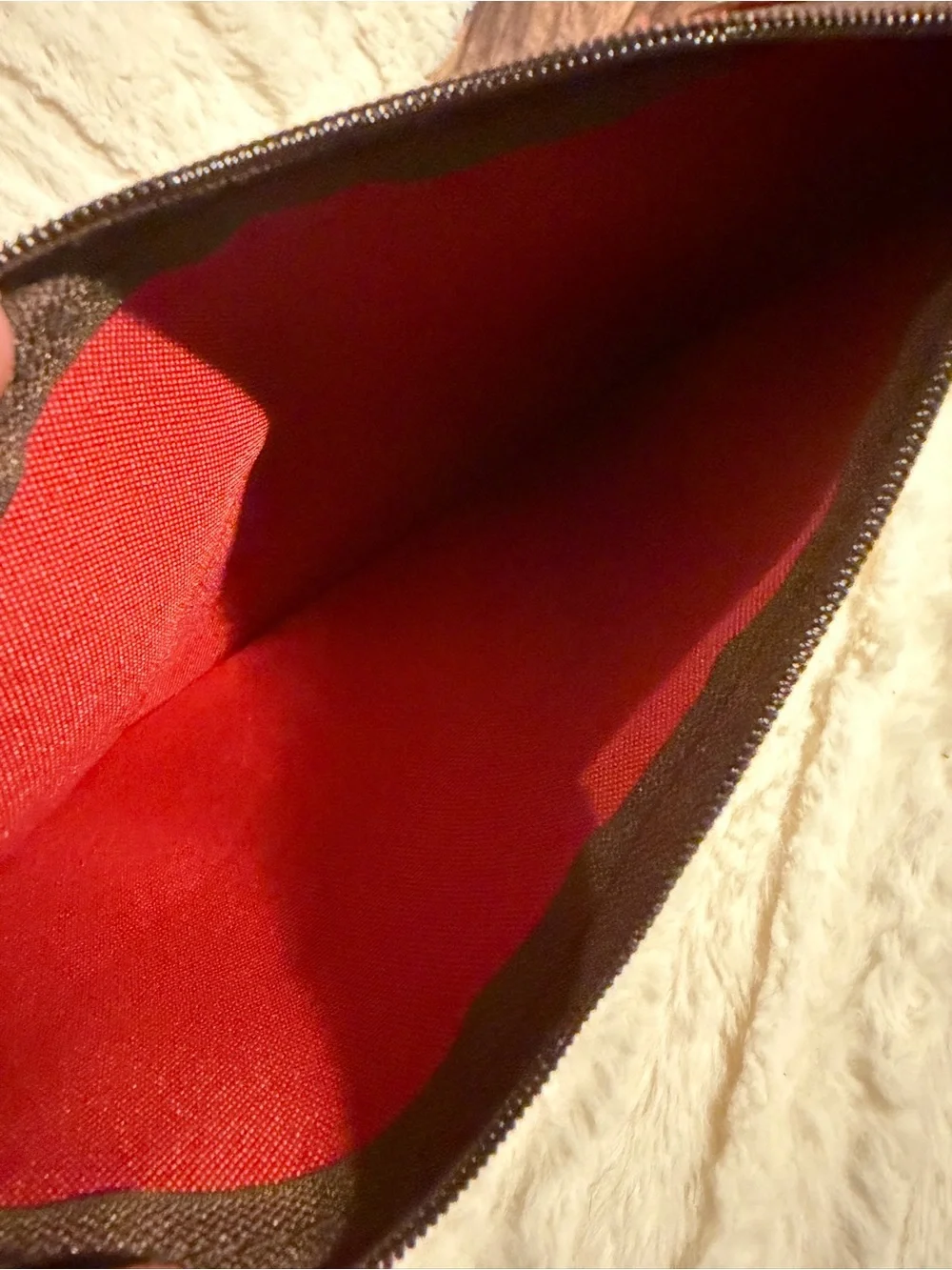 Brown Checkered Wristlet Pouch